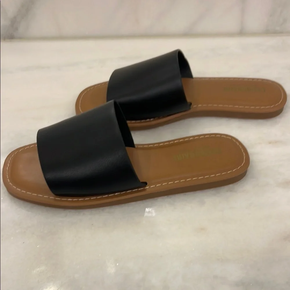 Black and Tan Minimalist Slide Sandals - Picture 2 of 3